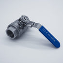 304 Stainless Steel 3/4-inch ball valve with Female NPT connections. Angled view. Photo credit: TCfittings.com.