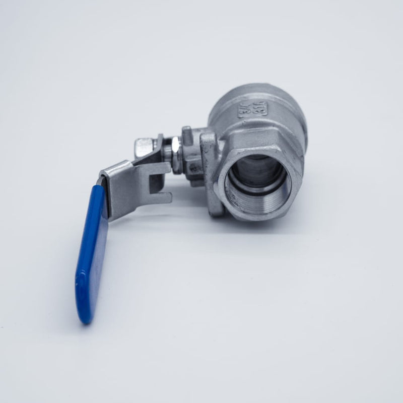 304 Stainless Steel 3/4-inch ball valve with Female NPT connections. Bottom view. Photo credit: TCfittings.com.
