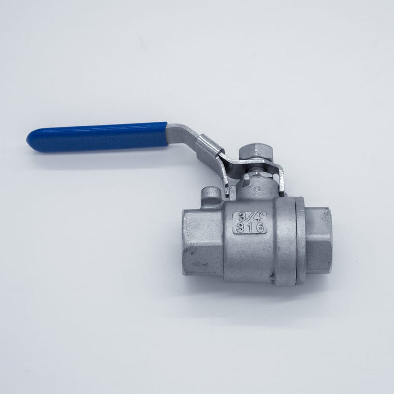 304 Stainless Steel 3/4-inch ball valve with Female NPT connections. Main view. Photo credit: TCfittings.com.