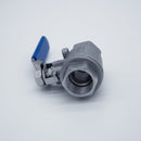 304 Stainless Steel 3/4-inch ball valve with Female NPT connections. Top view. Photo credit: TCfittings.com.