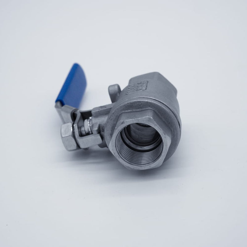 304 Stainless Steel 3/4-inch ball valve with Female NPT connections. Top view. Photo credit: TCfittings.com.