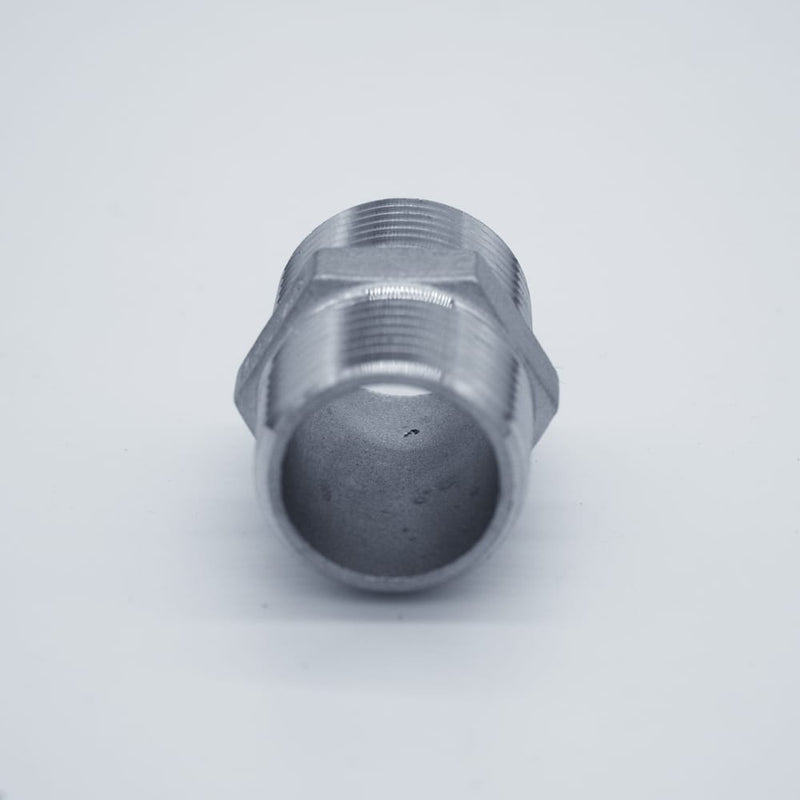 304 Stainless Steel 3/4-inch Male NPT Hex Nipple. Bottom View. Photo credit: TCfittings.com.