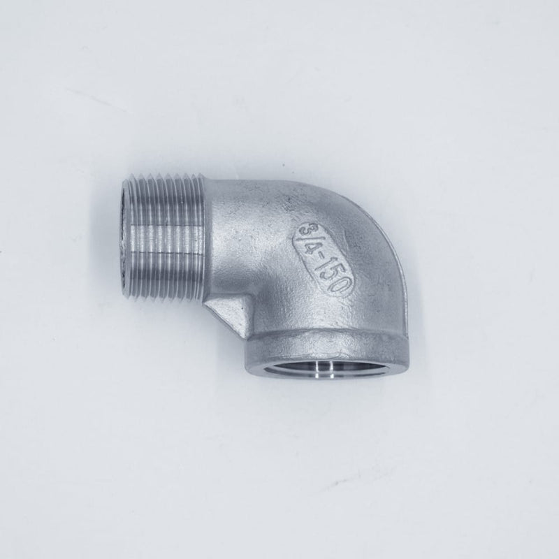 304 Stainless Steel 3/4-inch Male NPT to 3/4-inch Female NPT 90-degree street elbow. Top-Down View. Photo credit: TCfittings.com.